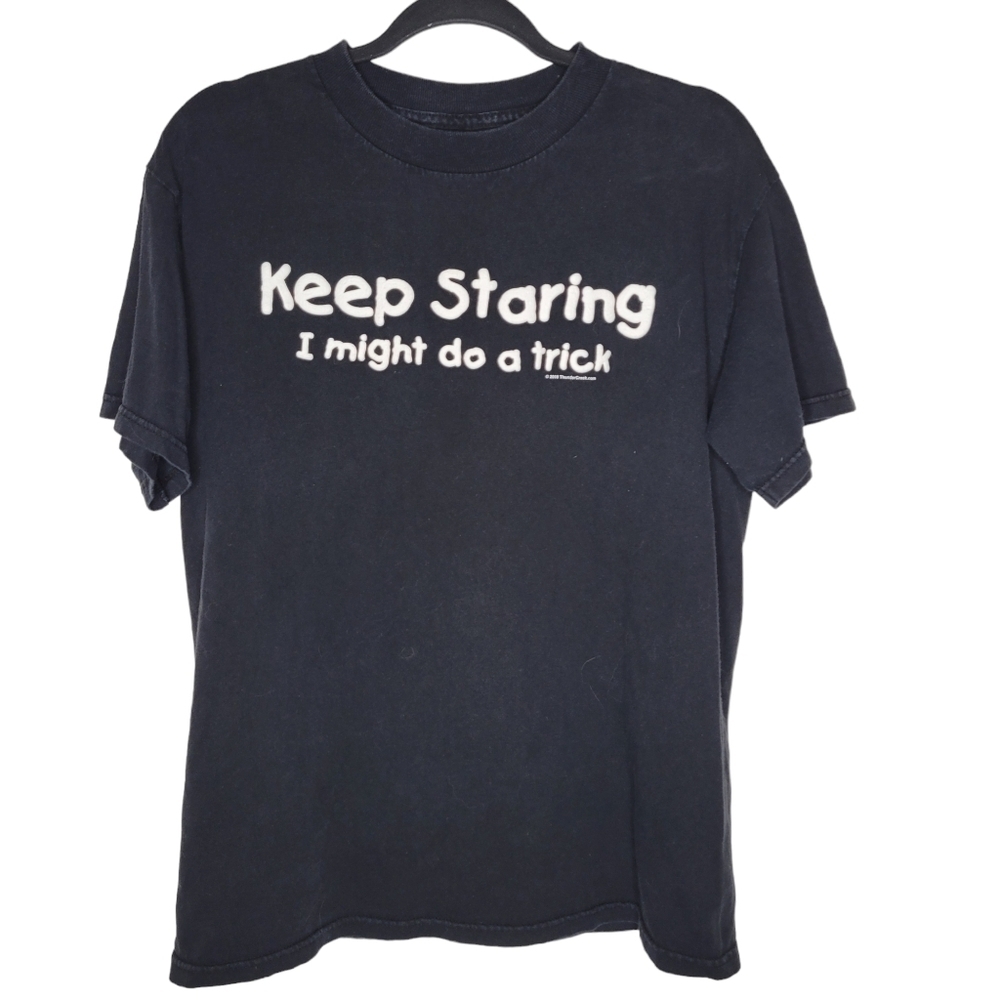 Vintage Y2K "Keep Staring I Might Do A Trick" Puff Print T-Shirt in Black Size M